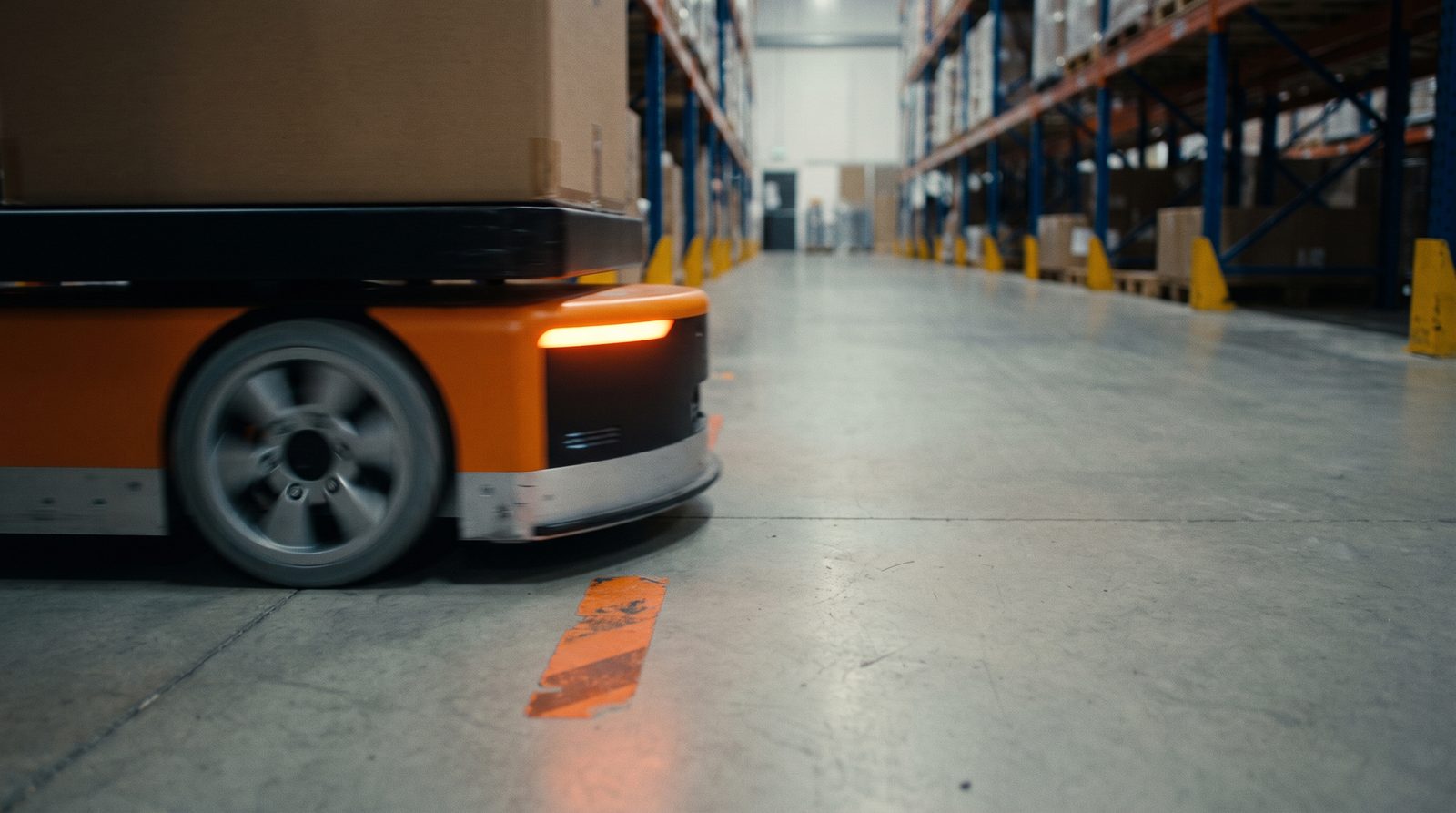 Autonomous robot in an industrial setting, conceptual imagery